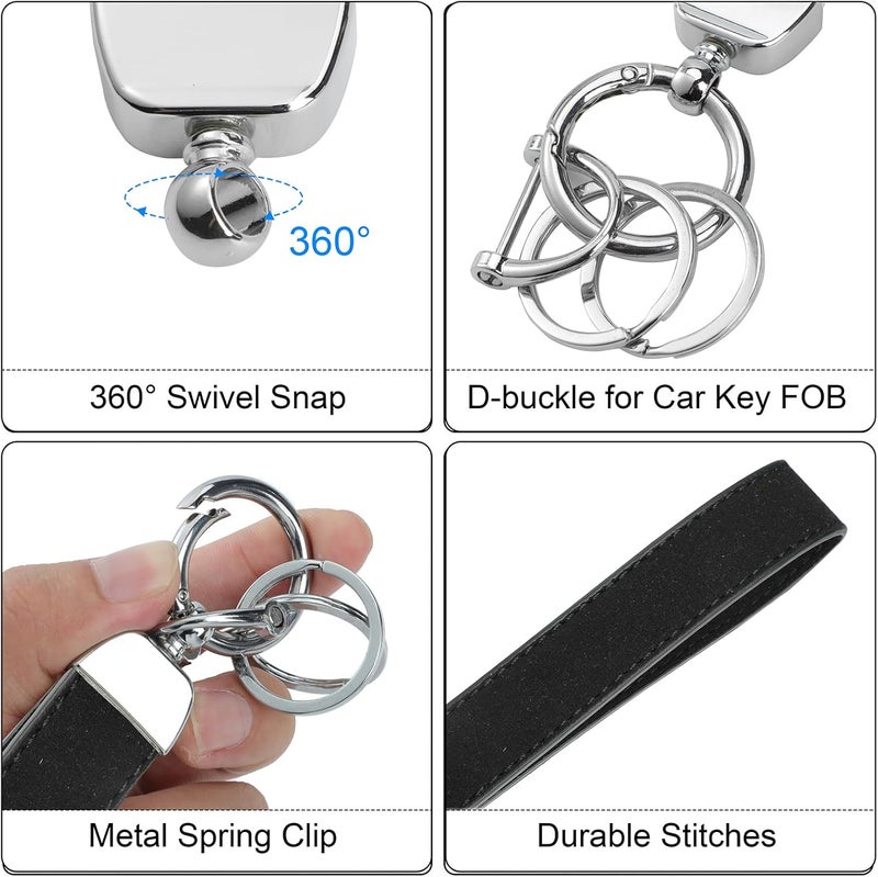 Weixiltc Leather Wristlet Keychain, Car Key Chain Holder with 2 Key Ring & Anti-Lost D Ring, Key Fob Wristband for Women - Image 3